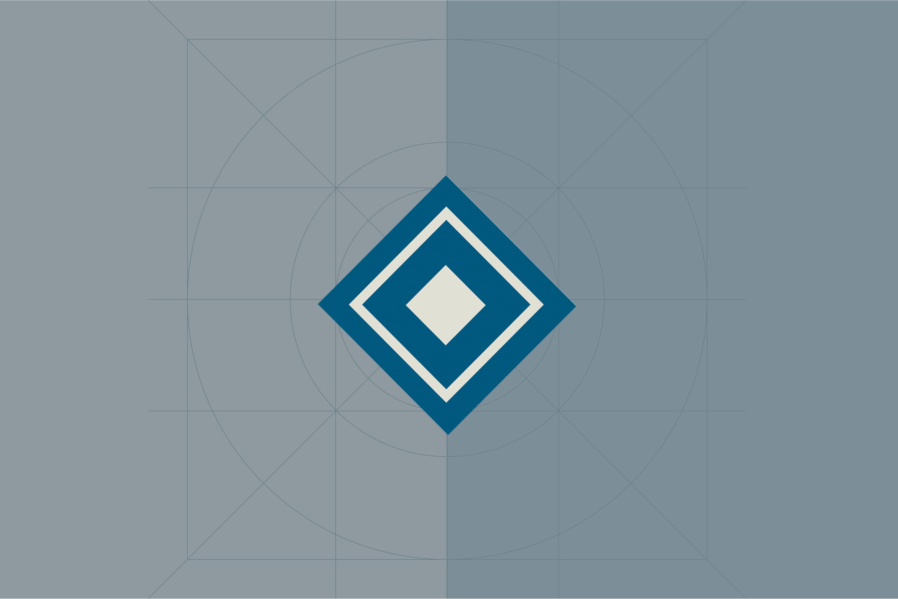 Geometric diamond accent mark with construction grid behind, showing the underlying geometry that holds the system together