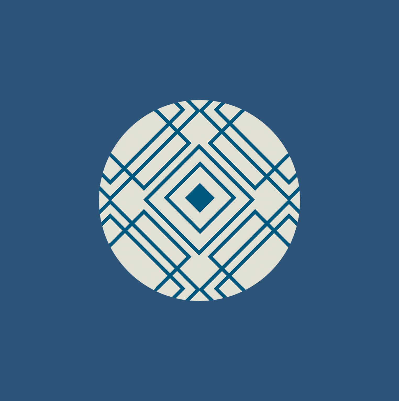 Geometric linework circle pattern in blue and cream, the geometric variant within the blue colorway