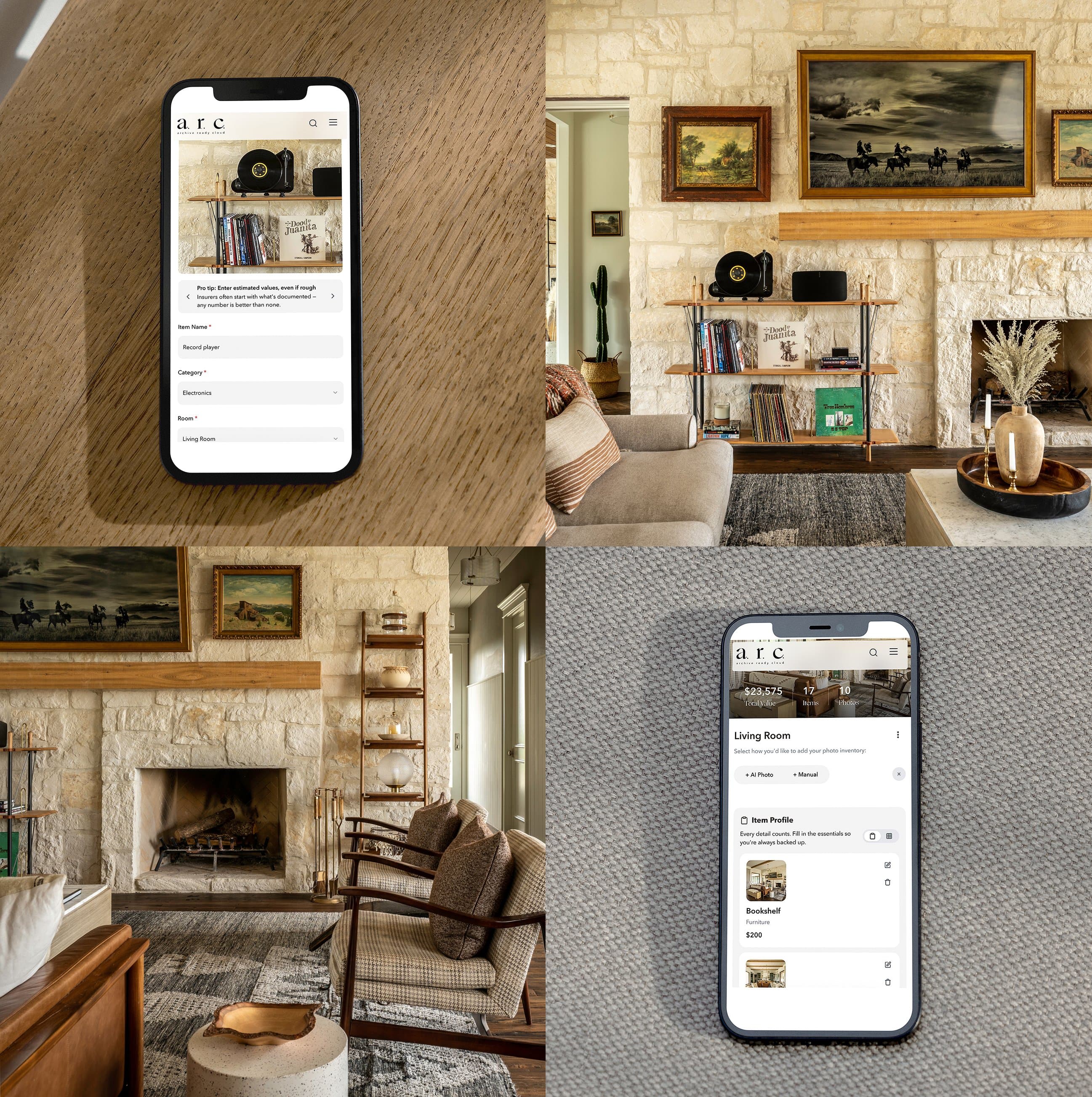 A.R.C. app lifestyle scenes — mobile interfaces in context