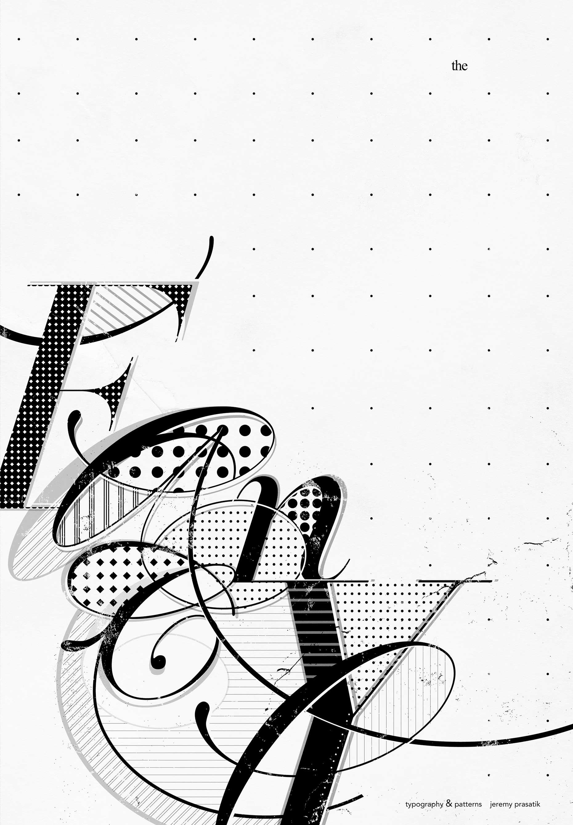 Typography & Patterns, the Fancy poster, flat artwork with pattern-filled script letterforms