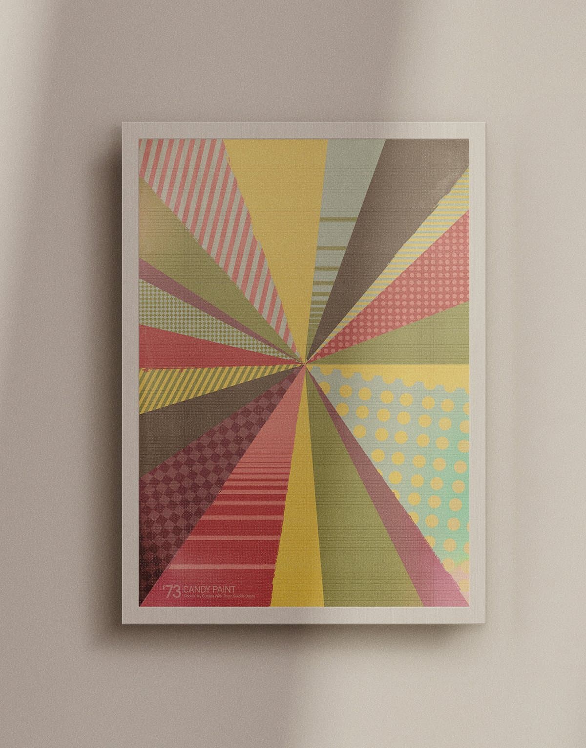 Candy Paint sunburst print, radial pastel rays with halftone patterns