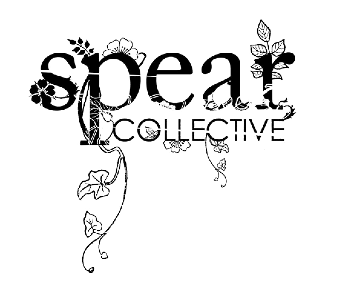 Spear Collective logo, art-nouveau script wordmark wrapped with vines and flowers