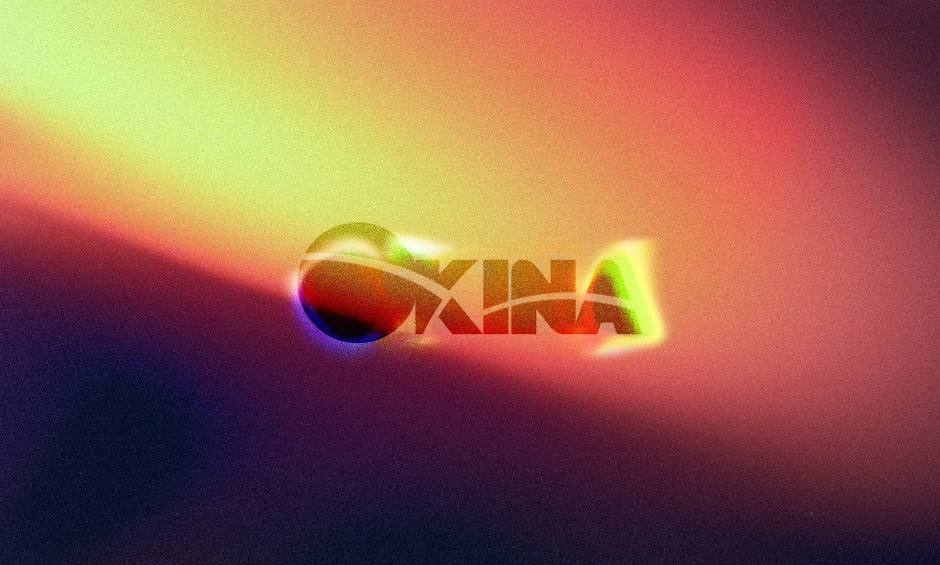 Okina brand identity, wordmark over an iridescent gradient