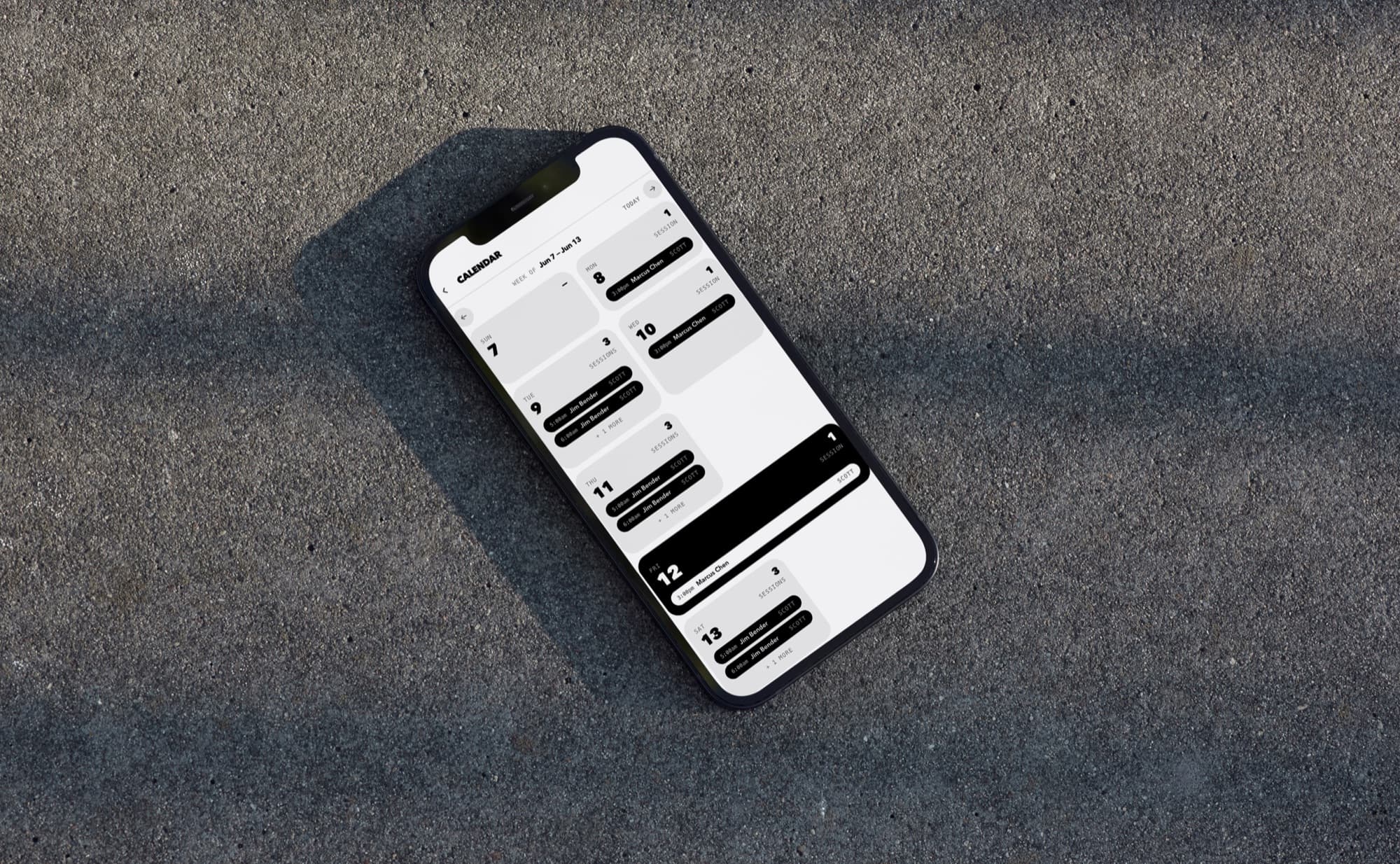 DSC calendar open on a phone resting on concrete
