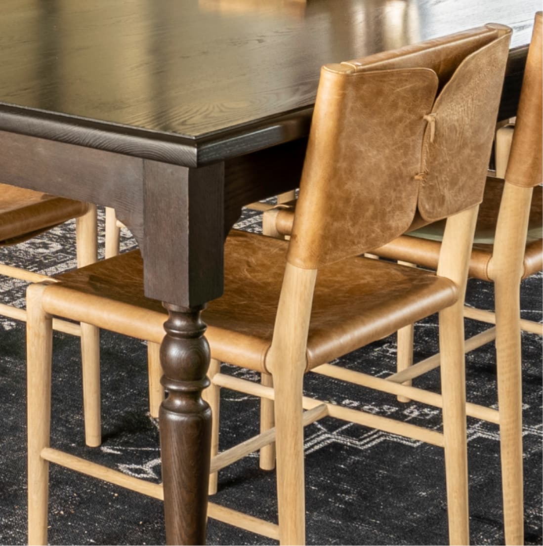 Safari dining chair, leather back, natural oak frame