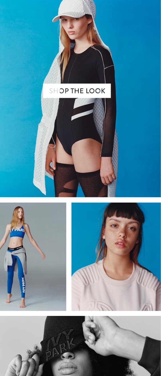 Ivy Park Shop the Look section, editorial product grid, model portraits