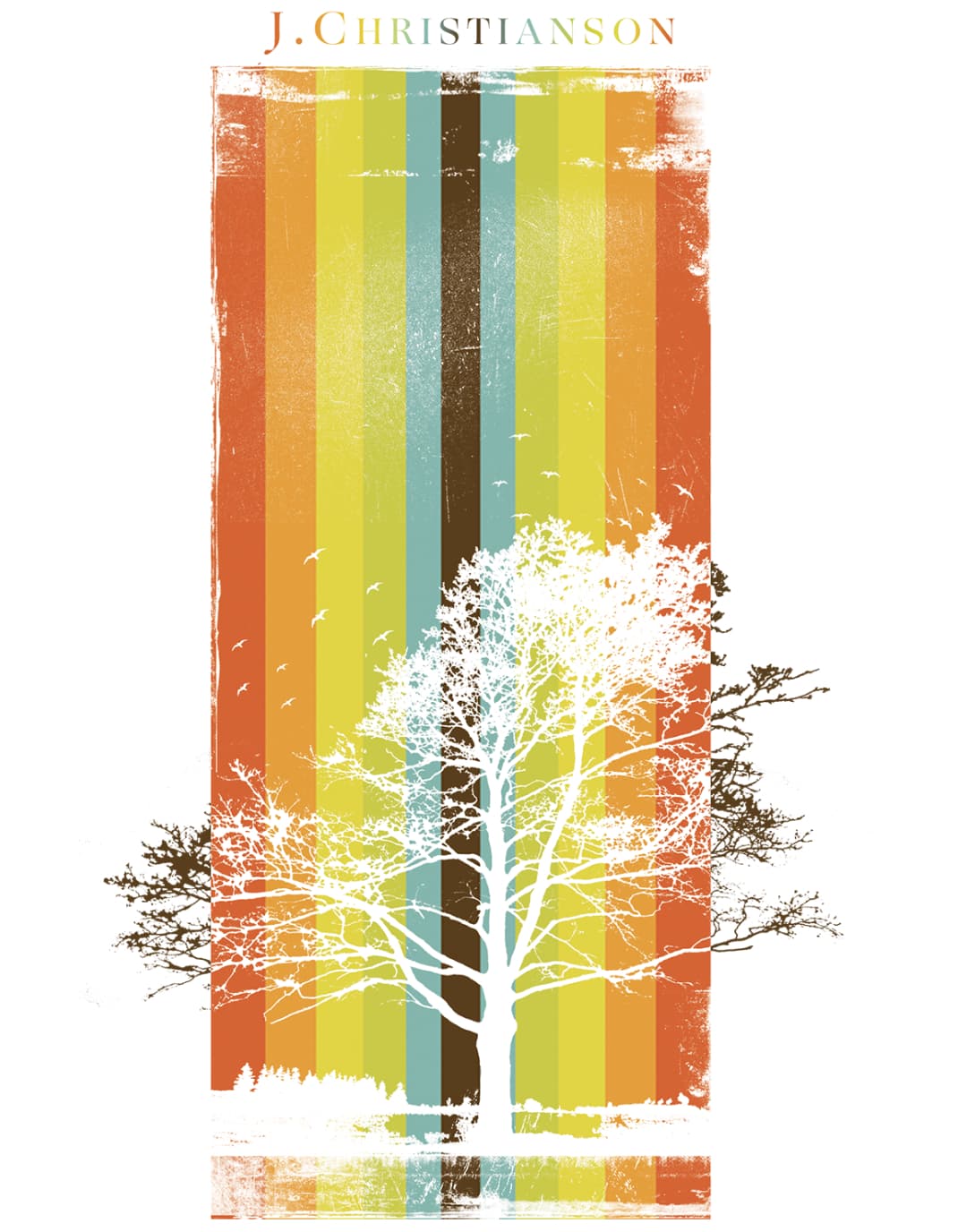 J. Christianson tree silhouette breaking out of stripe color field
