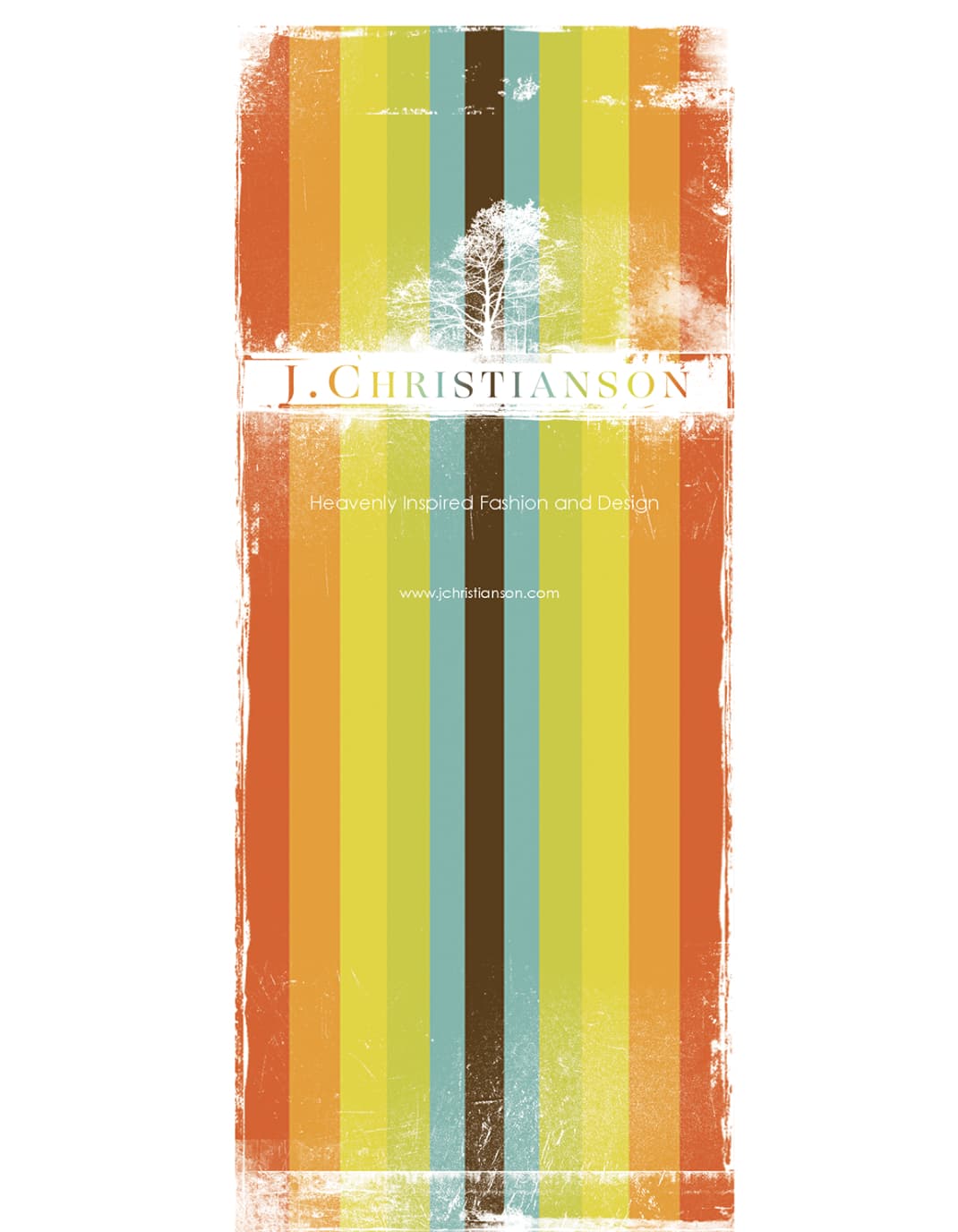 J. Christianson tree stripe graphic with tagline, Heavenly Inspired Fashion and Design