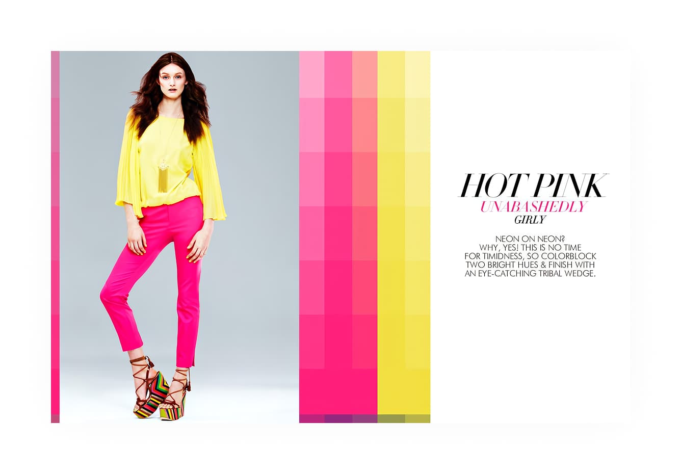 Neiman Marcus InSite, Hot Pink color story with pixelated pink and yellow grid