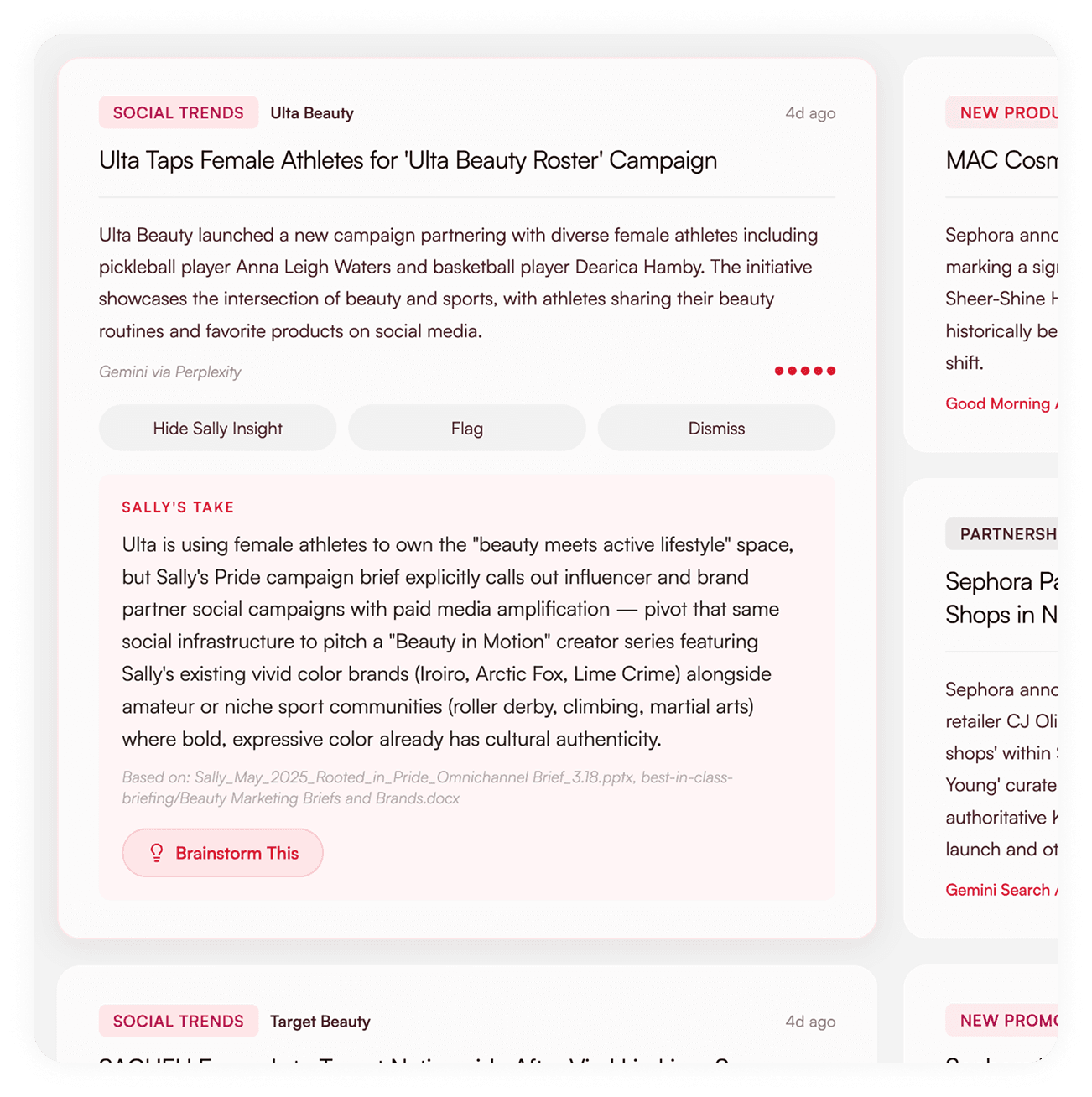 Sally Marketing OS, social trend tracking dashboard