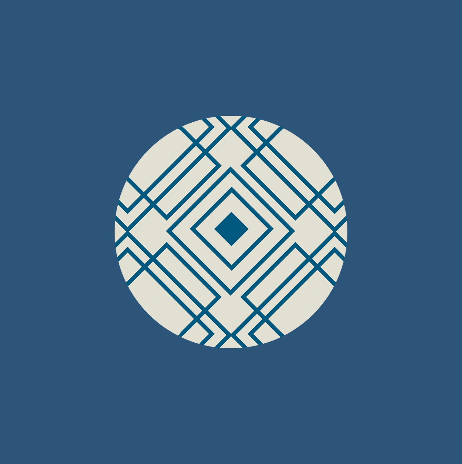 Geometric linework circle pattern in blue and cream, the geometric variant within the blue colorway