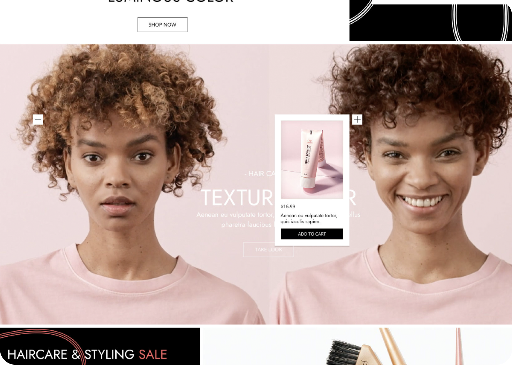 Cosmo Prof homepage variant showing further down the page with category cards and editorial features