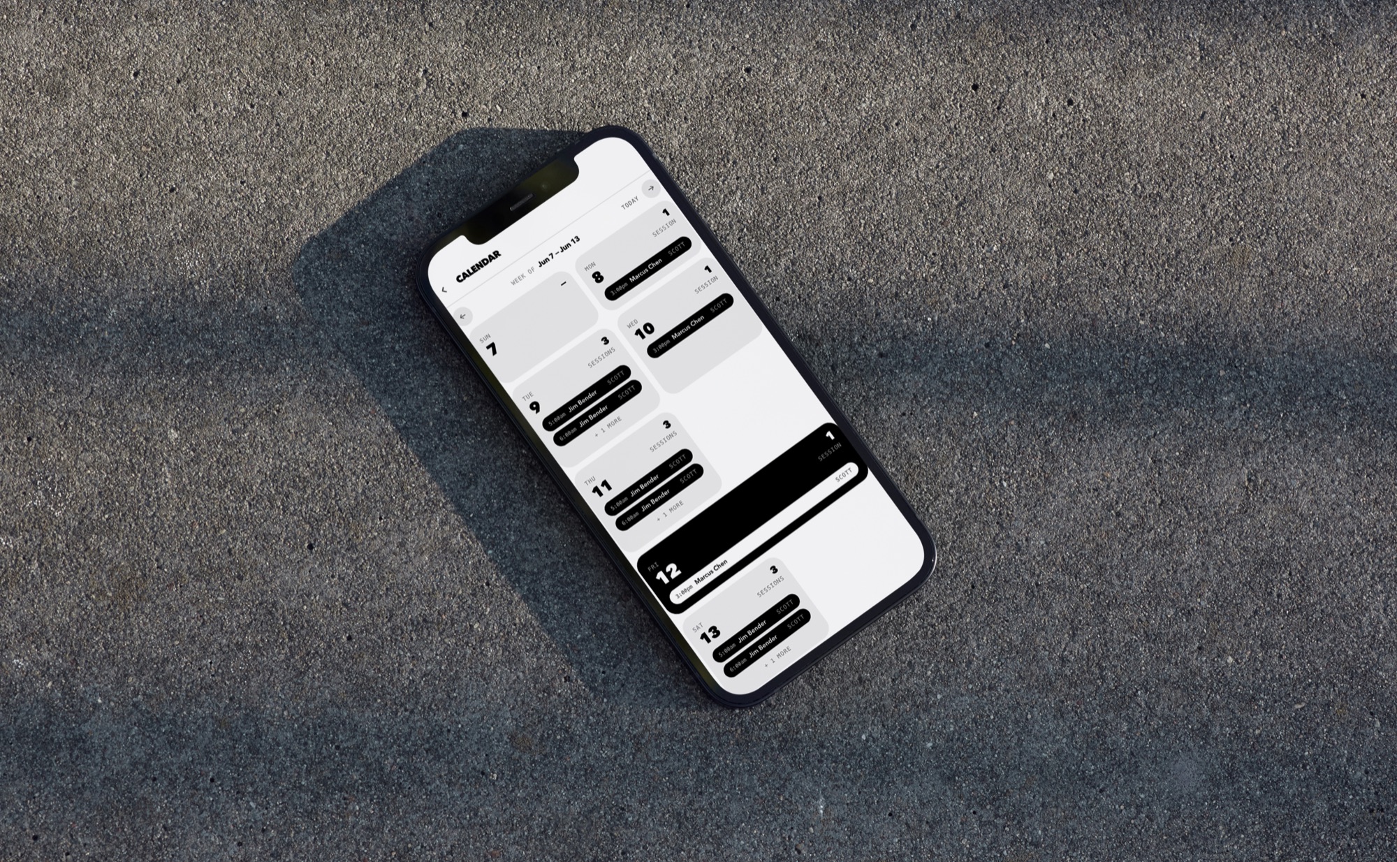 DSC calendar open on a phone resting on concrete