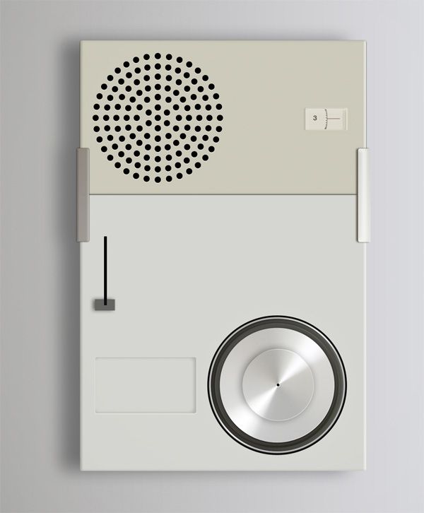 Dieter Rams Braun radio with circular speaker grille and aluminum knob