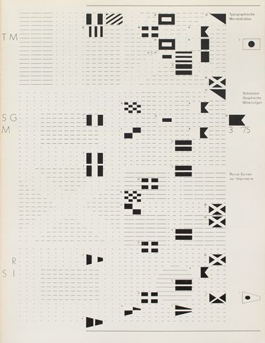 Swiss typographic poster with maritime signal flags arranged on a grid