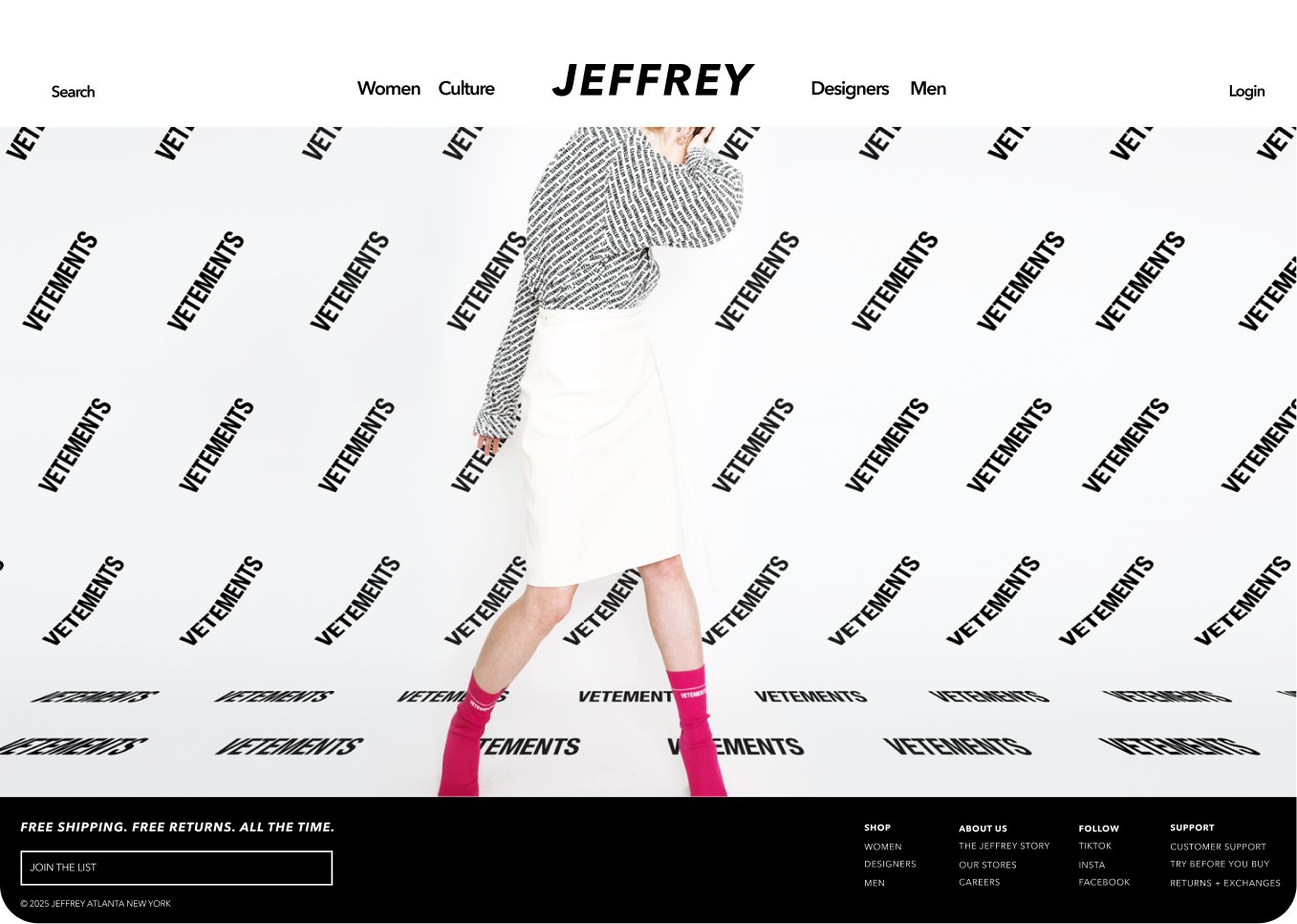 Jeffrey New York homepage, Vetements logo step-and-repeat wall