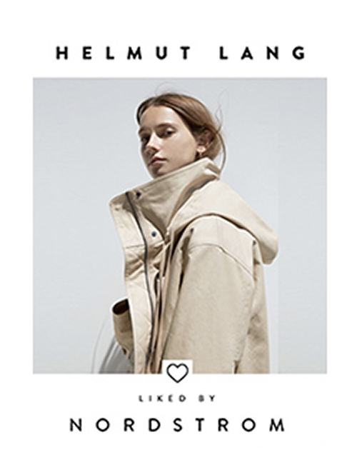Liked by Nordstrom tile featuring Helmut Lang, model in beige canvas jacket