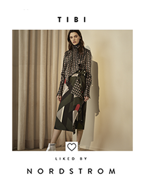 Liked by Nordstrom tile featuring TIBI printed top and colorblock skirt