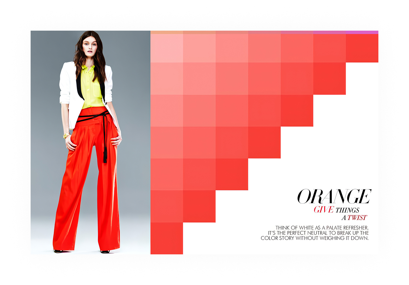 Neiman Marcus InSite, Orange color story with pixelated red-orange cascade