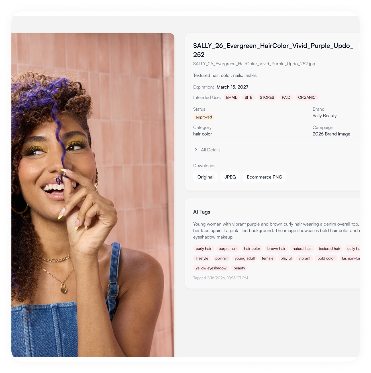 Asset Hub, AI tagging and metadata on model photography