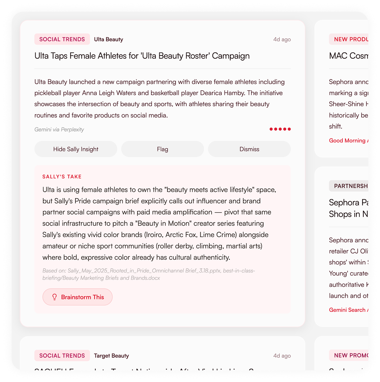 Sally Marketing OS, social trend tracking dashboard