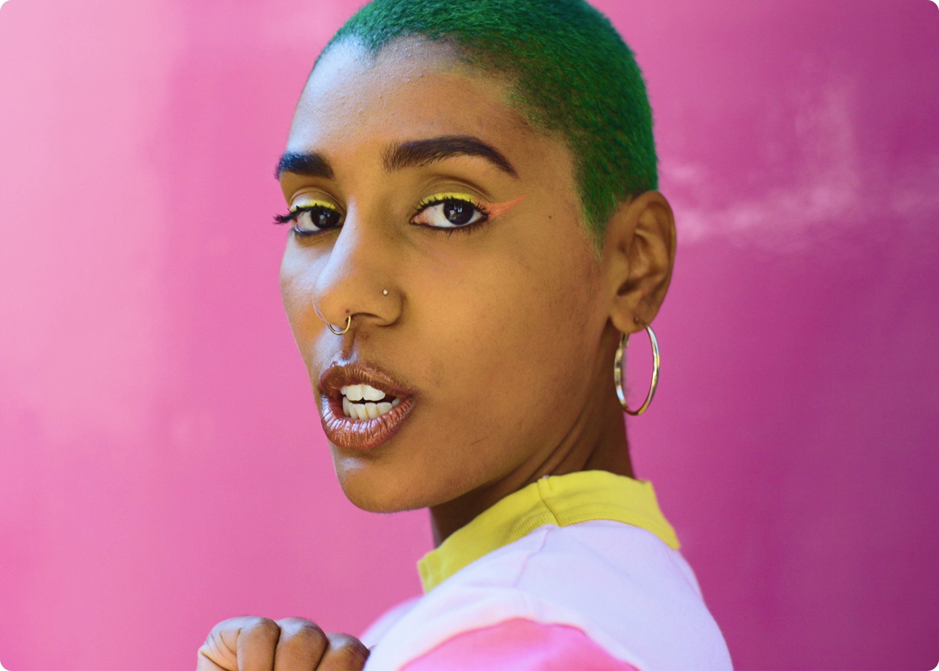 You By Sally campaign — additional cast frame on saturated color ground